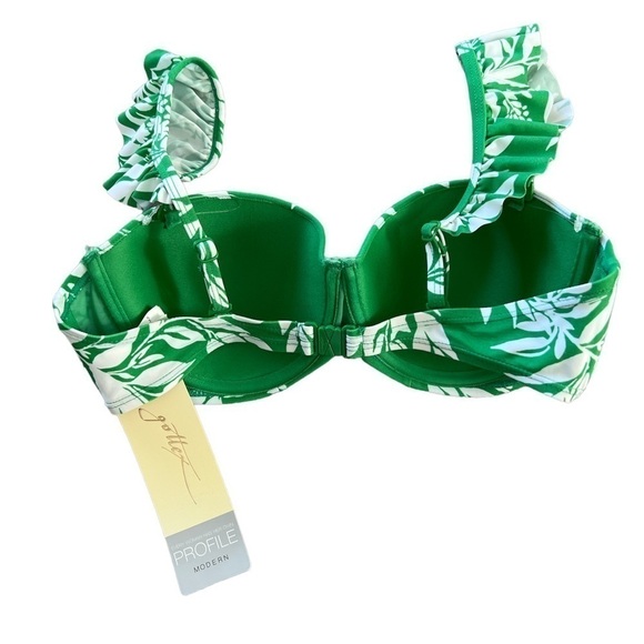 🆕 Profile by Gottex Modern Tropical Leaf Ruffled Bikini Top - Picture 2 of 5